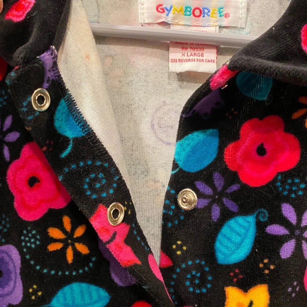 GYMBOREE‎ Girl's Vintage Black Floral Velour Button Front Dress XL Long Sleeve